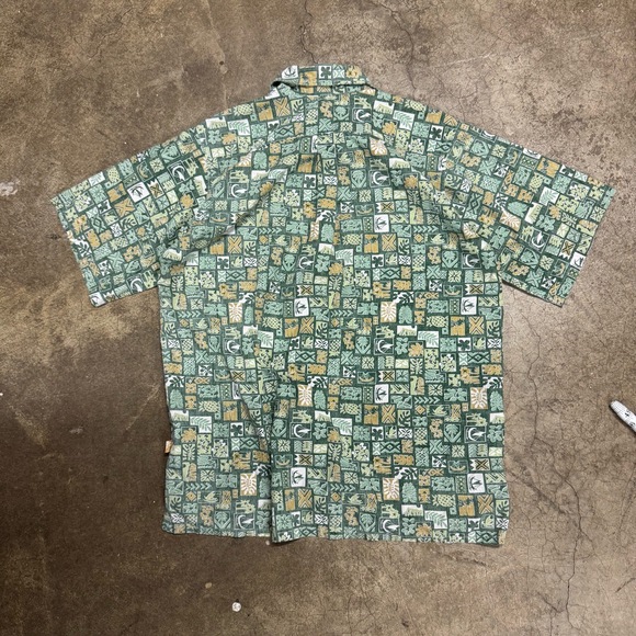 Go Barefoot Mens Large Green Hawaiian Button Up Vintage Aloha Shirt - Picture 5 of 5